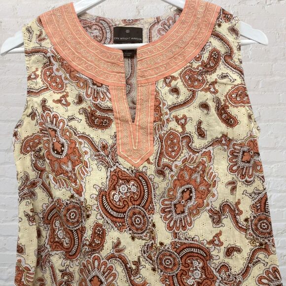 Fenn Wright Manson Top Size M Paisley Embroidered Linen Rayon Sleeveless Tunic - Picture 5 of 12
